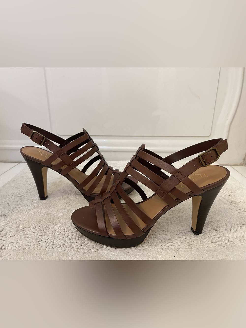 Franco Sarto Martinez Brown Leather High-Heel Sandals Size 9 - Picture 2 of 10